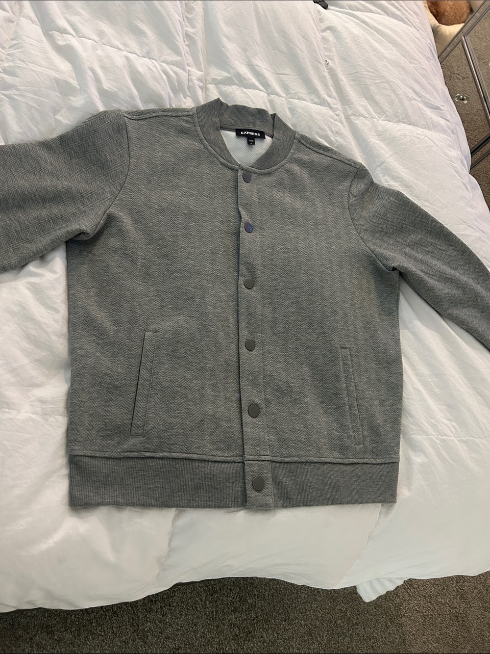 Express Men's Heather Gray Snap-Front Bomber Jacket